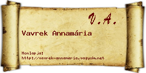 Vavrek Annamária névjegykártya